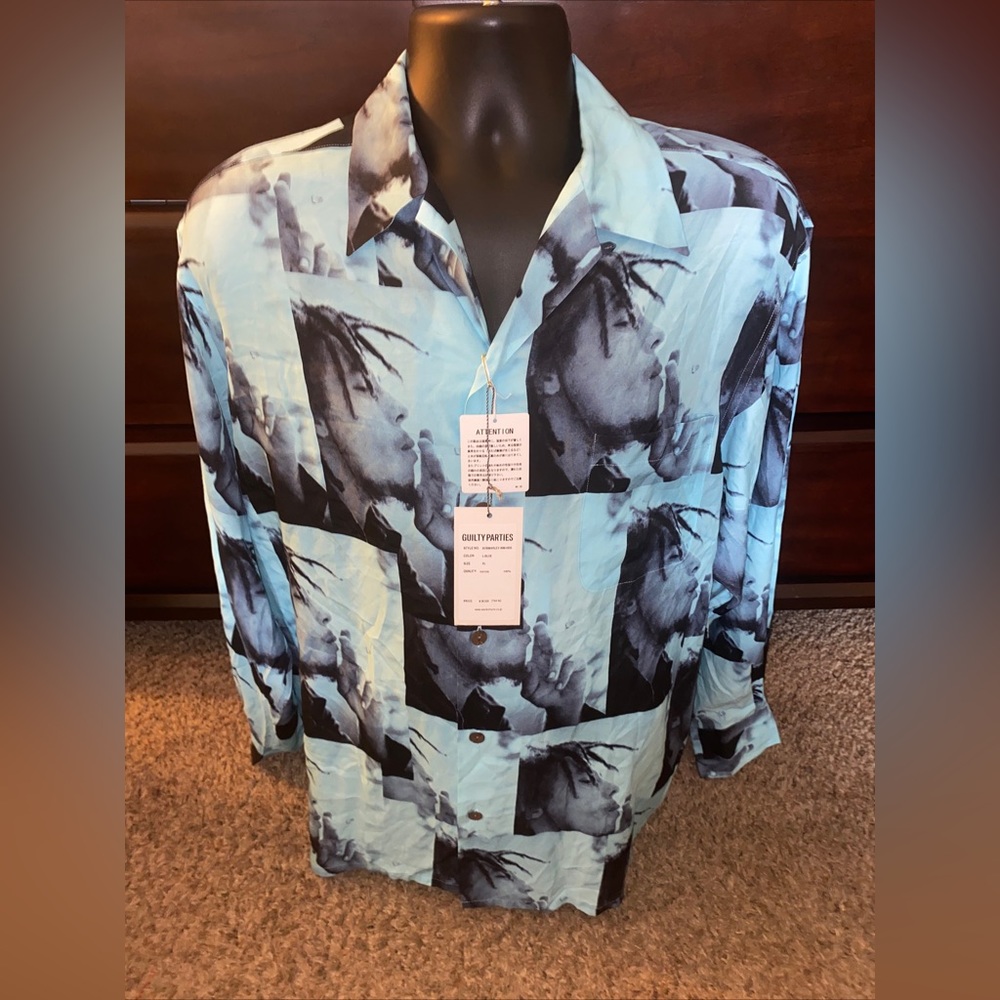 NWT WACKO MARIA × BOB MARLEY GUILTY PARTIES Shirt Blue Size XL Button Up